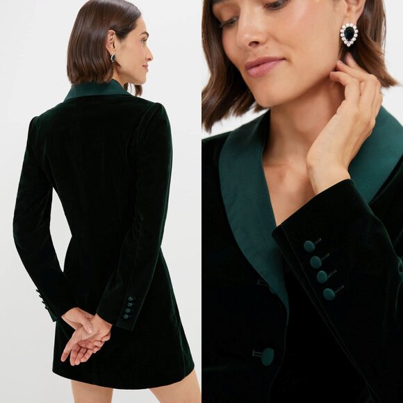 Pomander Place NEW Green Velvet Stacie Blazer Formal Retro Mini Dress Size 8 - Picture 3 of 12
